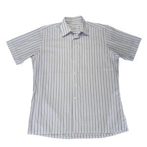 Maus & Hoffman Short Sleeve Button-down Shirt Purple Stripe Cotton USA Men Large